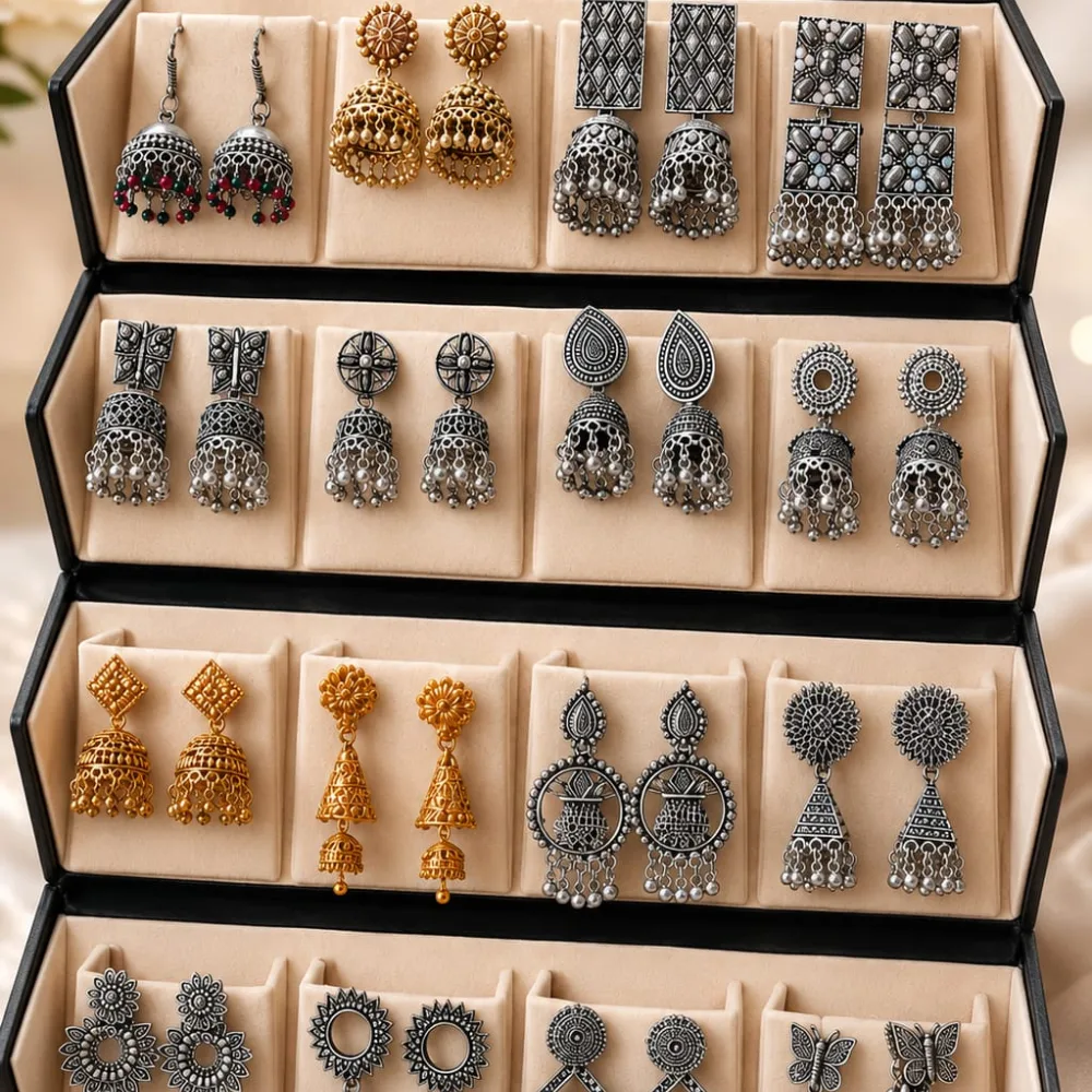 16-Pair Stylish Jhumka Set – Free Delivery