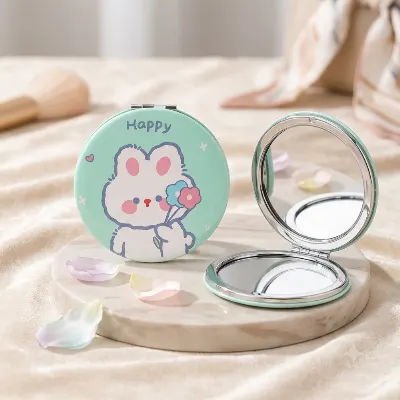 কিউট কার্টুন ডাবল-সাইড পকেট মিরর | Mini Portable Compact Makeup Mirror
